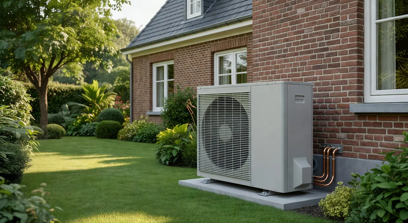 Illustration d'une pompe à chaleur moderne installée en Belgique en 2026