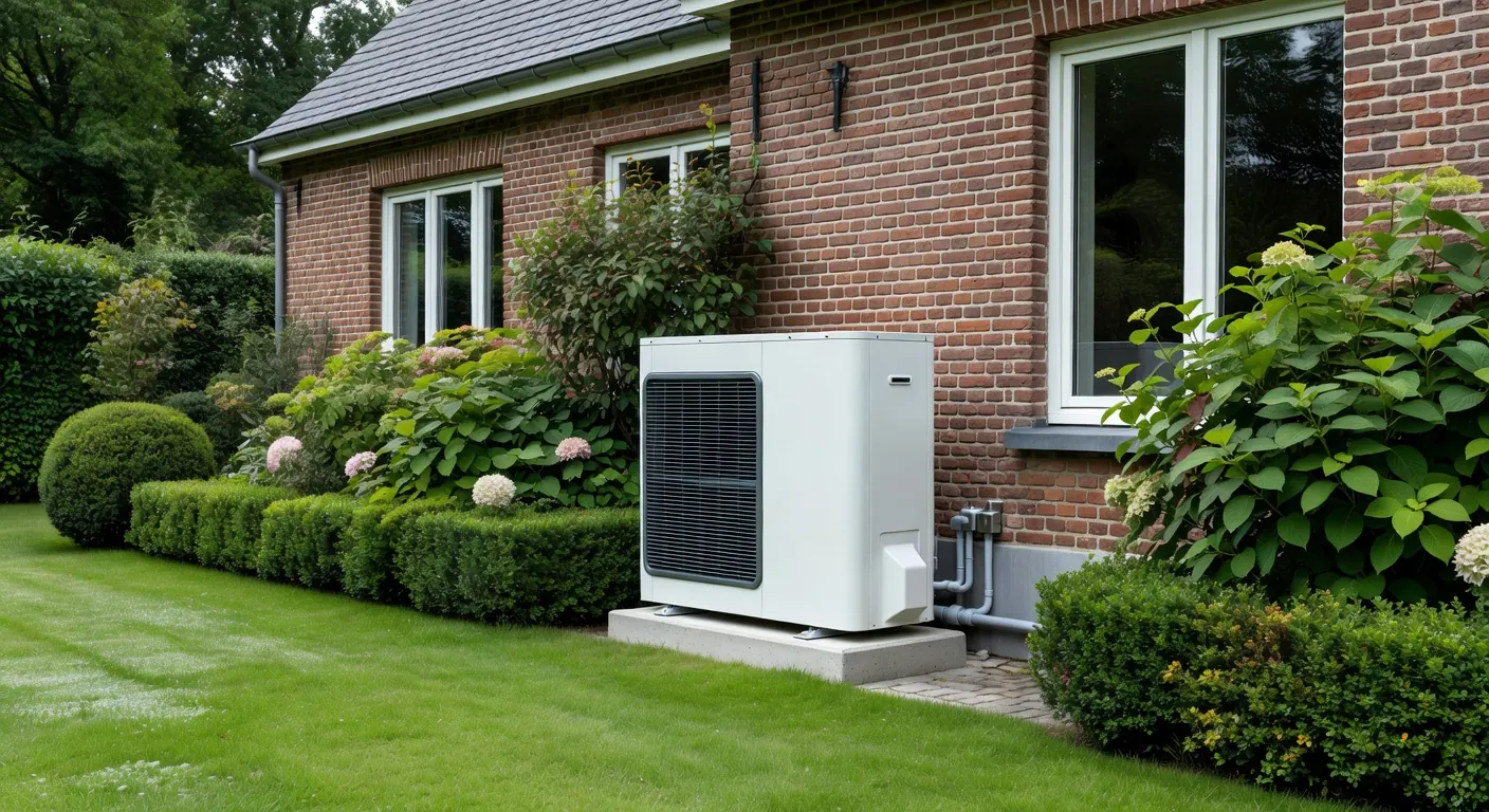 Illustration d'une pompe à chaleur moderne installée en Belgique pour 2026