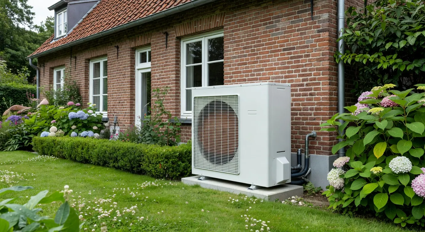 Illustration détaillée d'une pompe à chaleur en fonctionnement et installation